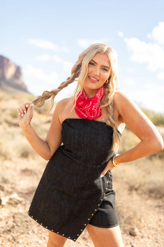 Pretty Heart Black Denim Strapless Romper SALE - Terpint