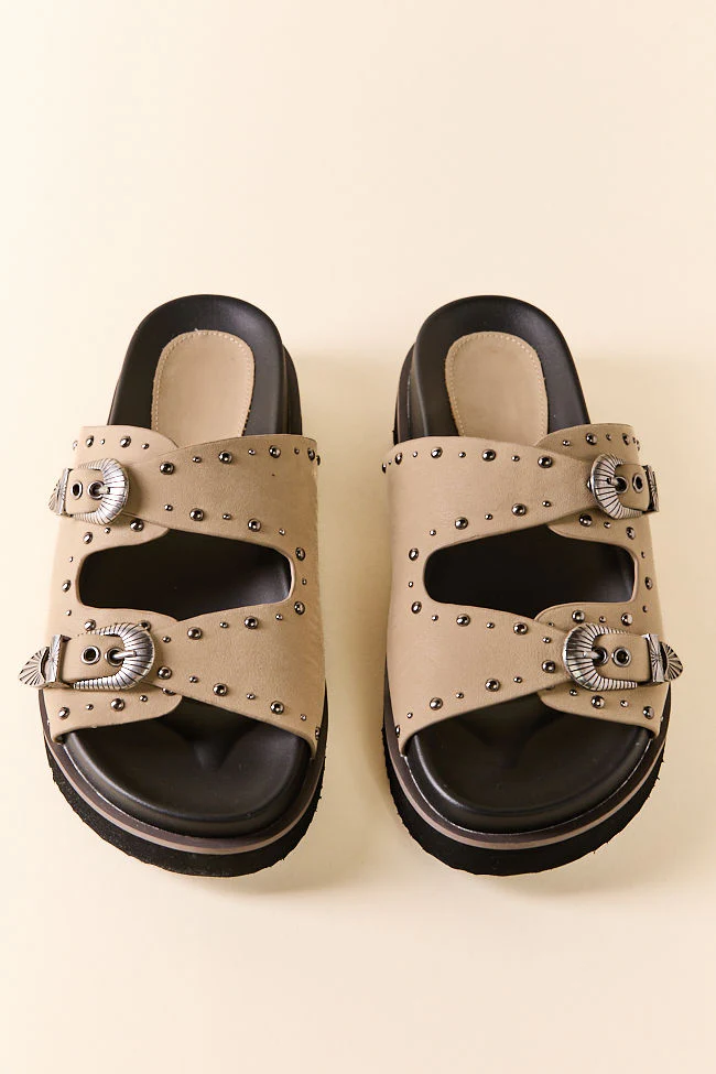Effie Taupe Buckle Slide Sandals - Terpint