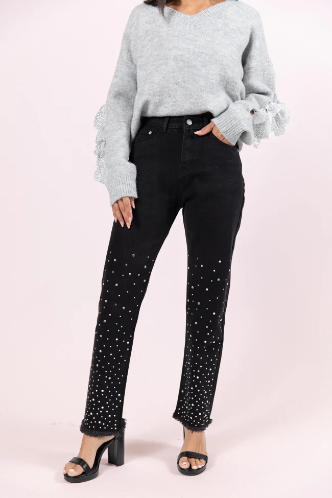 LaDonna Black Rhinestone Detail Jeans FINAL SALE - Terpint