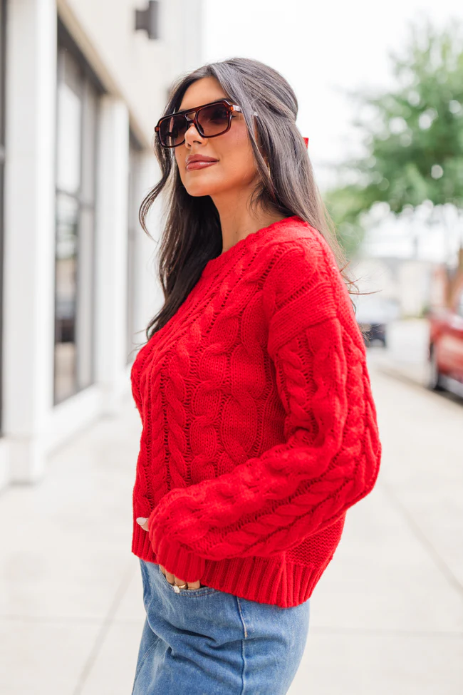 A Cozy Place Red Cable Knit Crew Neck Sweater FINAL SALE - Terpint