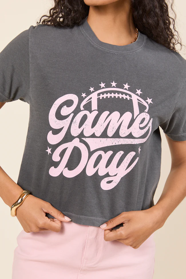 Game Day Script Dark Grey Boxy Graphic Tee - Terpint