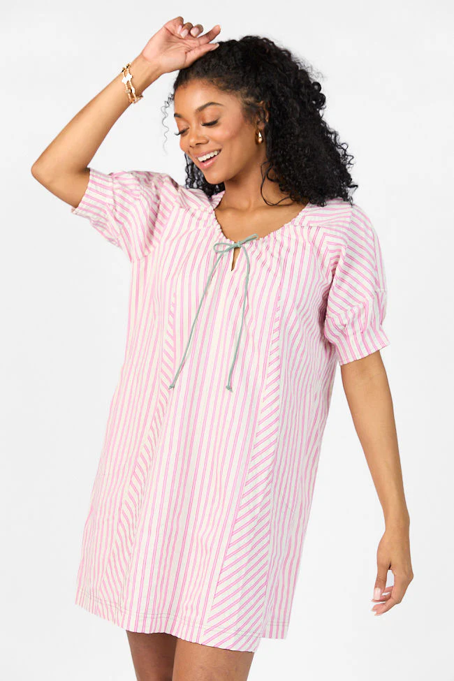 Set Free Pink Striped Panel Mini Dress SALE - Terpint