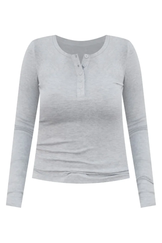 All The Better Grey Ribbed Knit Henley Long Sleeve Tee FINAL SALE - Terpint