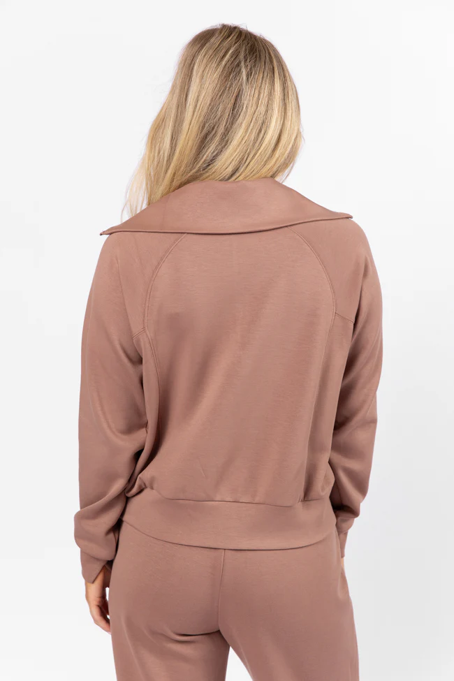 Let's Just Stay Mocha Quarter Zip Knit Pullover FINAL SALE - Terpint