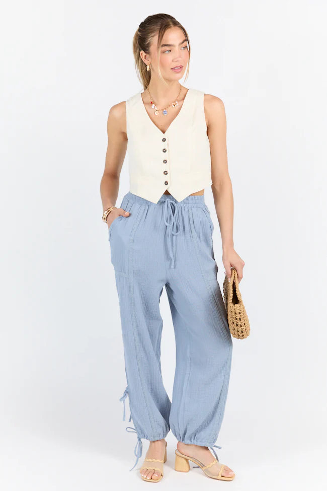 Sky High Blue Gauze Harem Pull On Pants FINAL SALE - Terpint