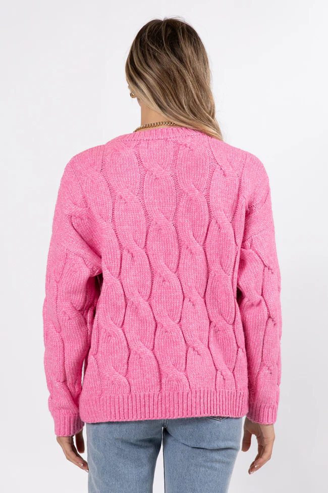 Steer Me Right Pink Oversized Cable Knit Sweater FINAL SALE - Terpint