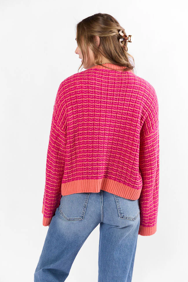 Triple Take Pink and Orange Woven Textured Knit Cardigan FINAL SALE - Terpint