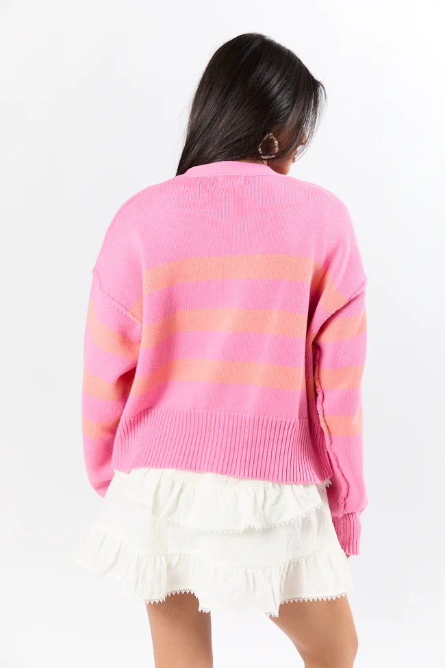 Beyond The City Coral and Pink Striped Cardigan DOORBUSTER - Terpint