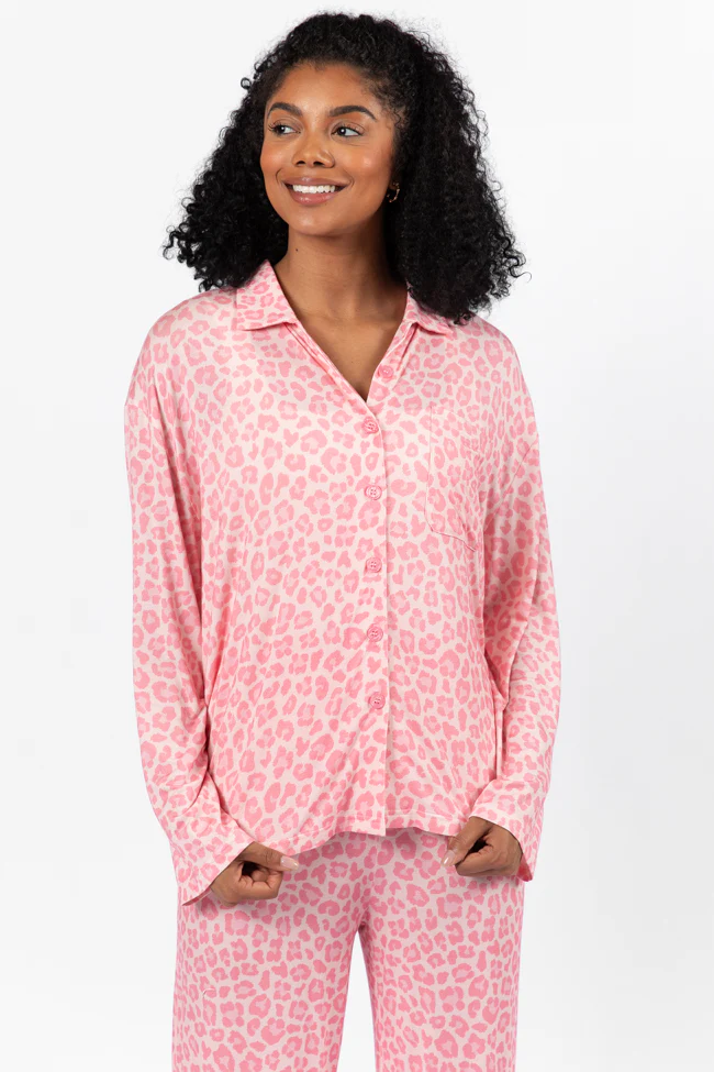Sweet Dreams Pink Leopard Pajama Long Sleeve Top FINAL SALE - Terpint