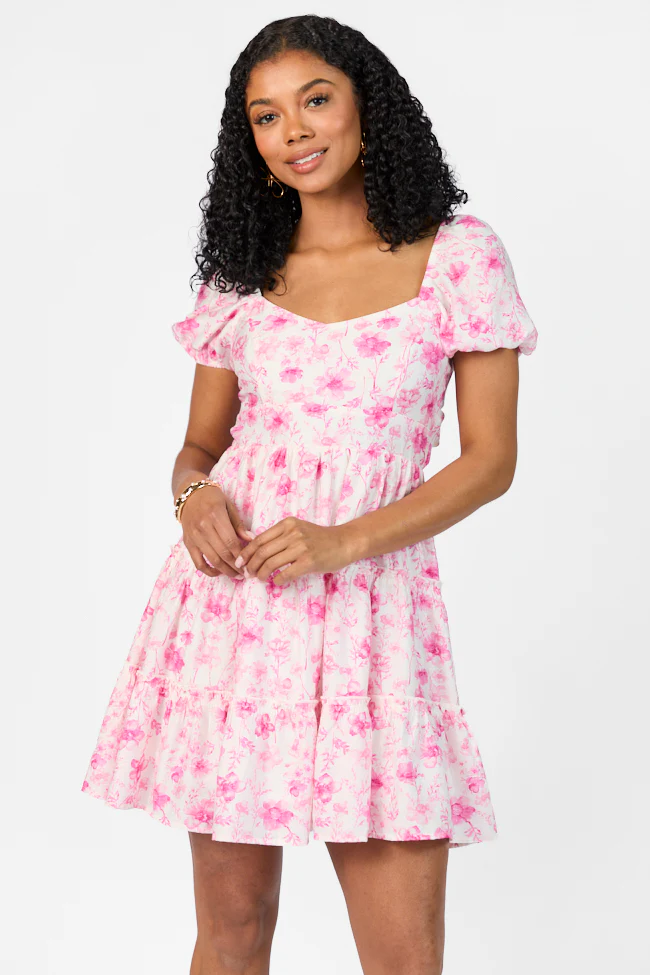 Calling Perfection Pink Floral Dress With Back Bow Detail FINAL SALE - Terpint