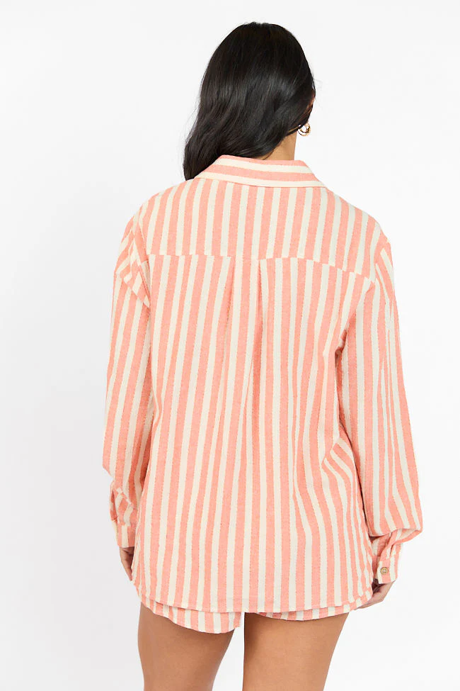 With The Tide Coral Striped Button Up Top FINAL SALE - Terpint