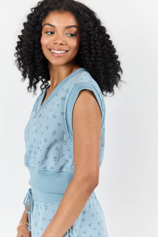 March On Blue Floral Print Knit Vest FINAL SALE - Terpint