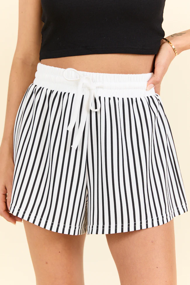 Move With Purpose White And Black Knit Striped Shorts SALE - Terpint