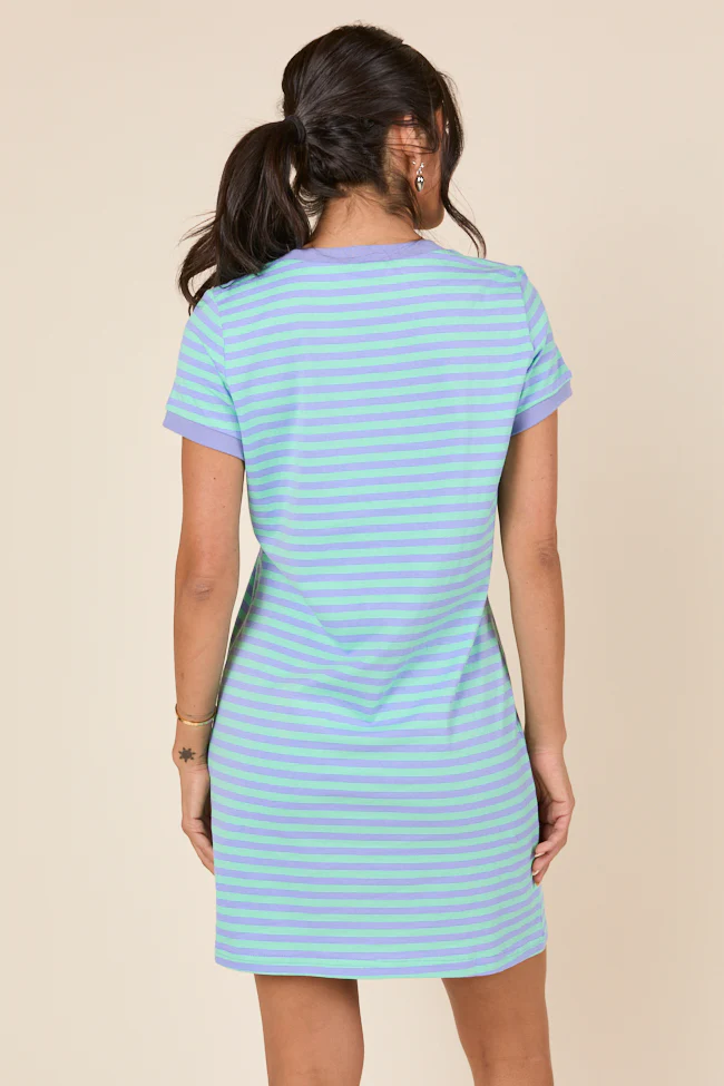 Abby Varsity Striped Light Blue Knit Dress - Terpint