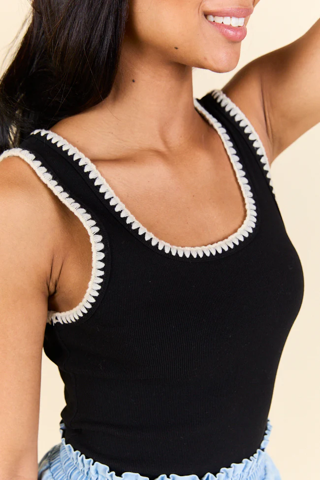 Pretty Please Black Whipstitch Knit Bodysuit - Terpint