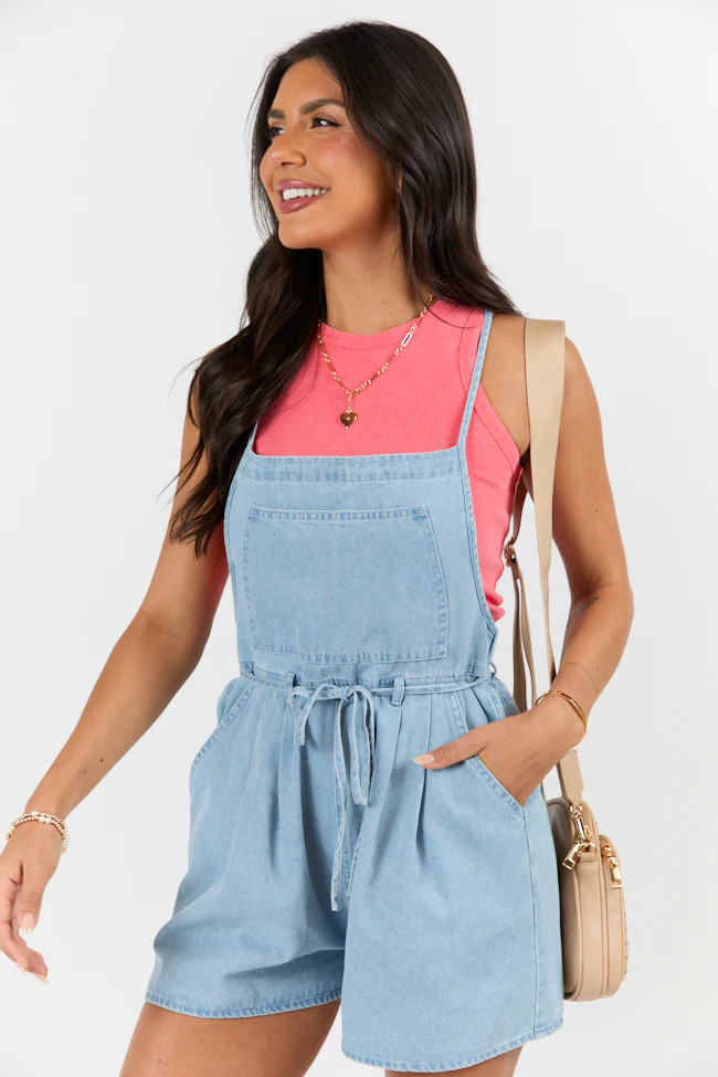Better Perspective Blue Chambray Pull On Romper SALE - Terpint