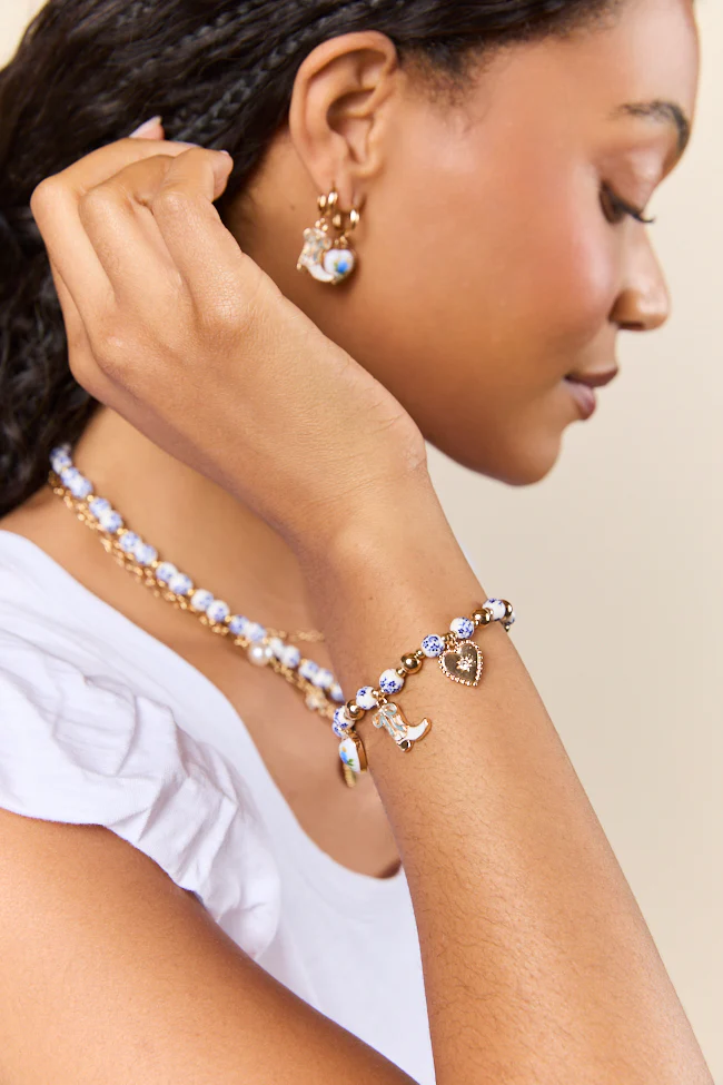 Hanna Blue Beaded Charm Stretch Bracelet - Terpint