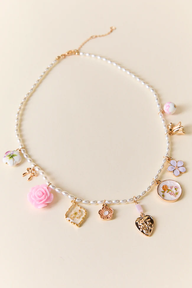 Pink Floral Charm Necklace - Terpint