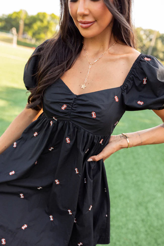 Linsy Black Football Puff Sleeve Mini Dress - Terpint