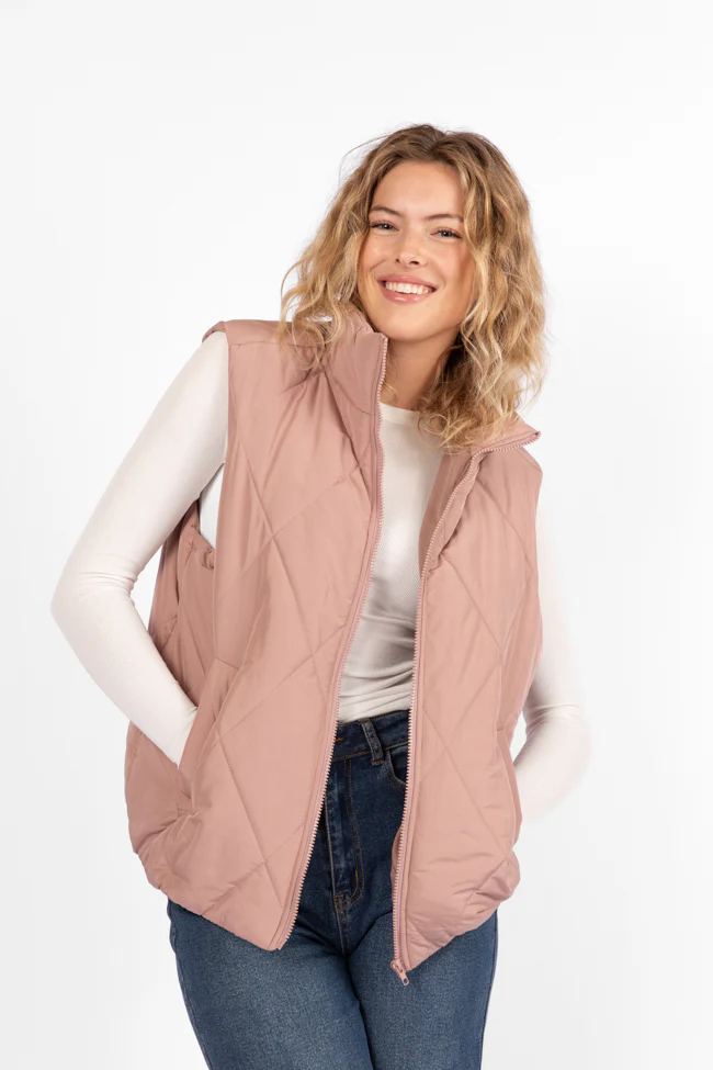 Mountainside Moment Mauve Quilted Puffer Vest - Terpint