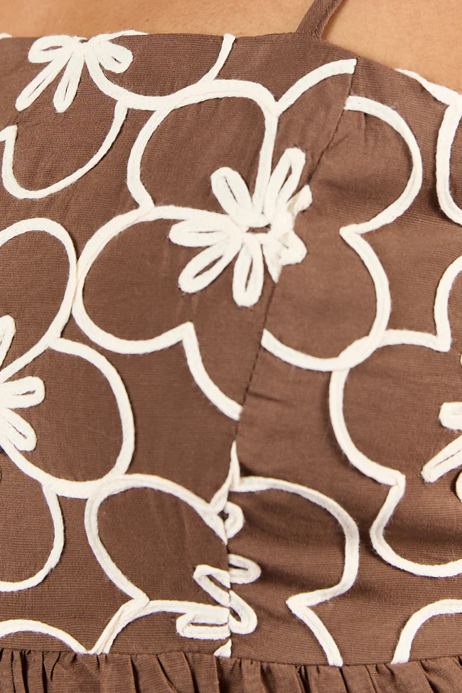 Blooming Confidence Brown Embroidered Floral Dress FINAL SALE - Terpint