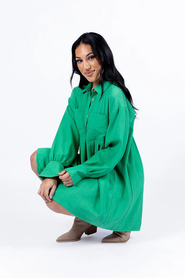 Write This Down Green Button Up Shirt Dress FINAL SALE - Terpint