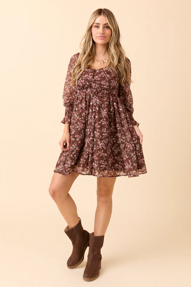 Daniella Brown Floral Mini Dress - Terpint