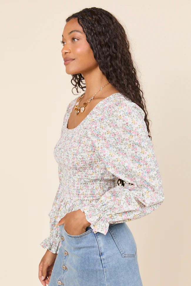 Petunia Long Sleeve Smocked Floral Woven Top - Terpint