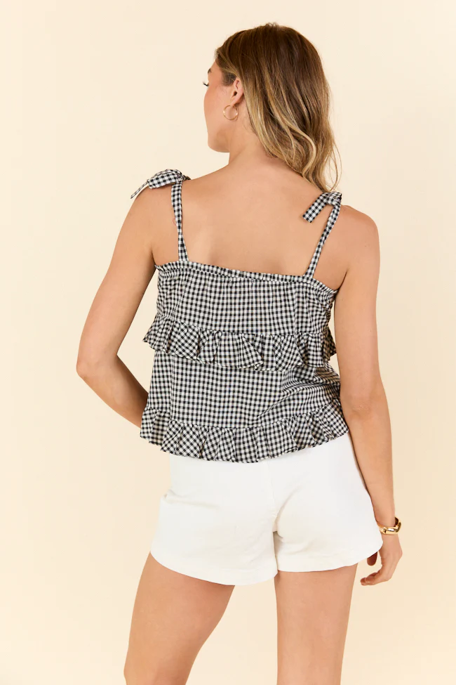Moonlit Black Gingham Tie Sleeve Tank - Terpint