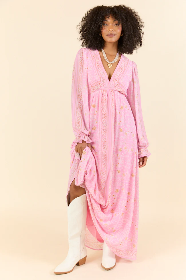 Rustic Rose Pink Bandana Print Maxi Dress FINAL SALE - Terpint