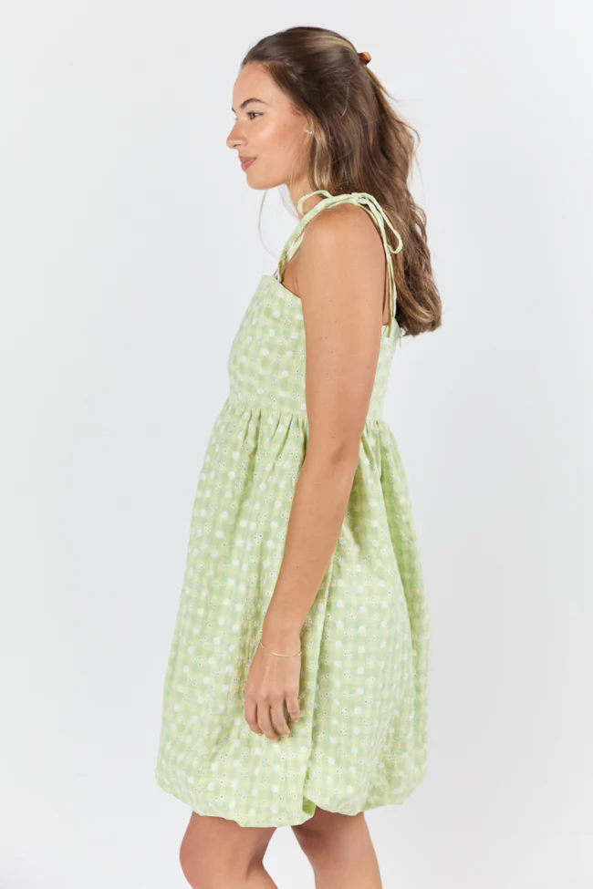 Wandering Hearts Green Eyelet Gingham Dress FINAL SALE - Terpint
