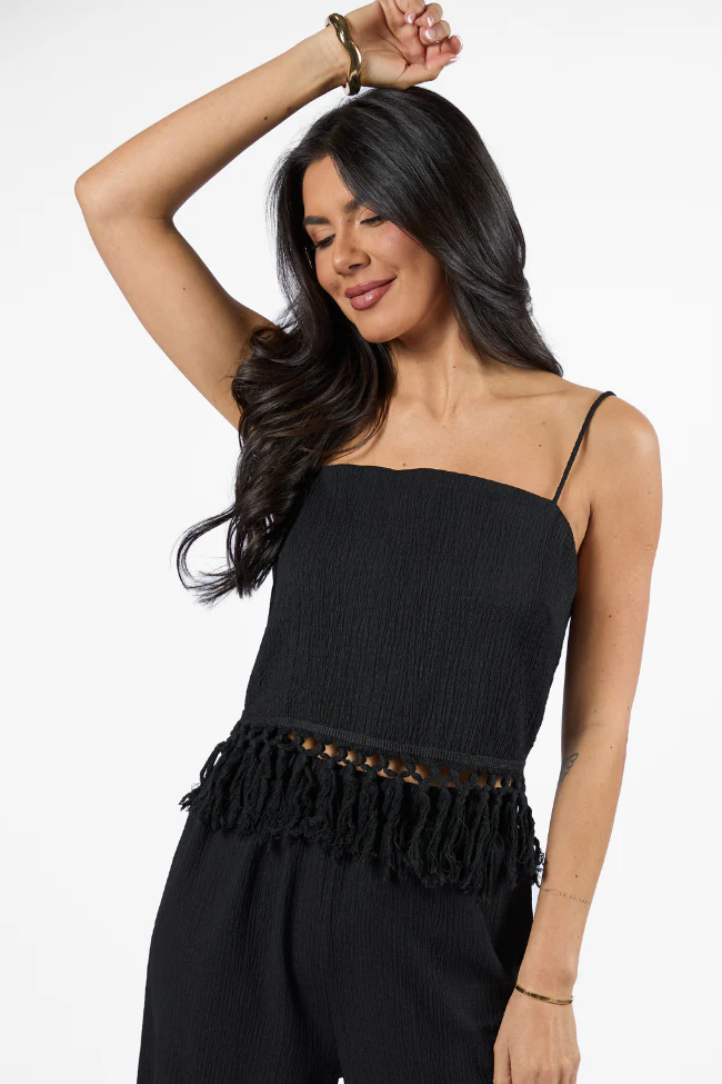 Pretty In Paradise Black Tassel Detail Top FINAL SALE - Terpint