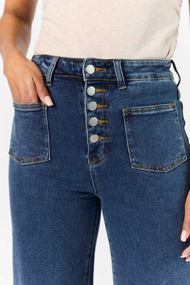 Sutton Dark Wash Wide Leg Patch Pocket Jeans DOORBUSTER - Terpint