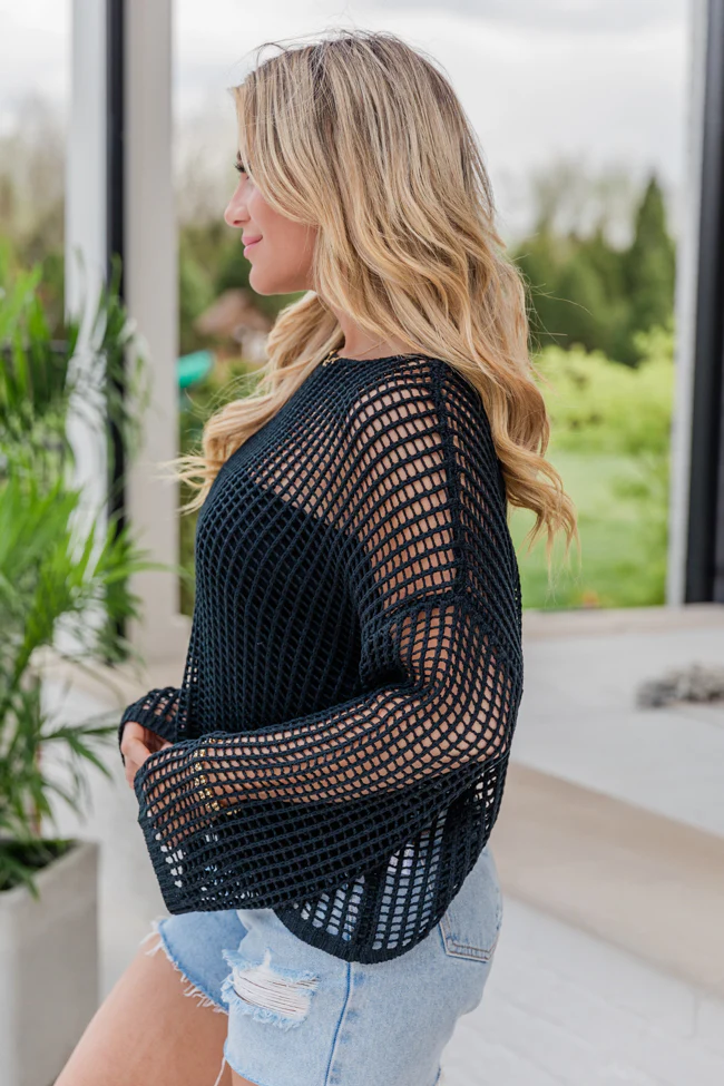 At Your Fingertips Black Open Knit Sweater FINAL SALE - Terpint