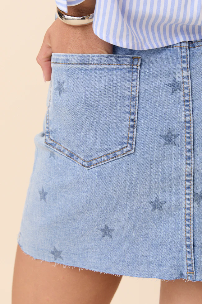 Katherine Star Print Denim Mini Skirt DOORBUSTER - Terpint