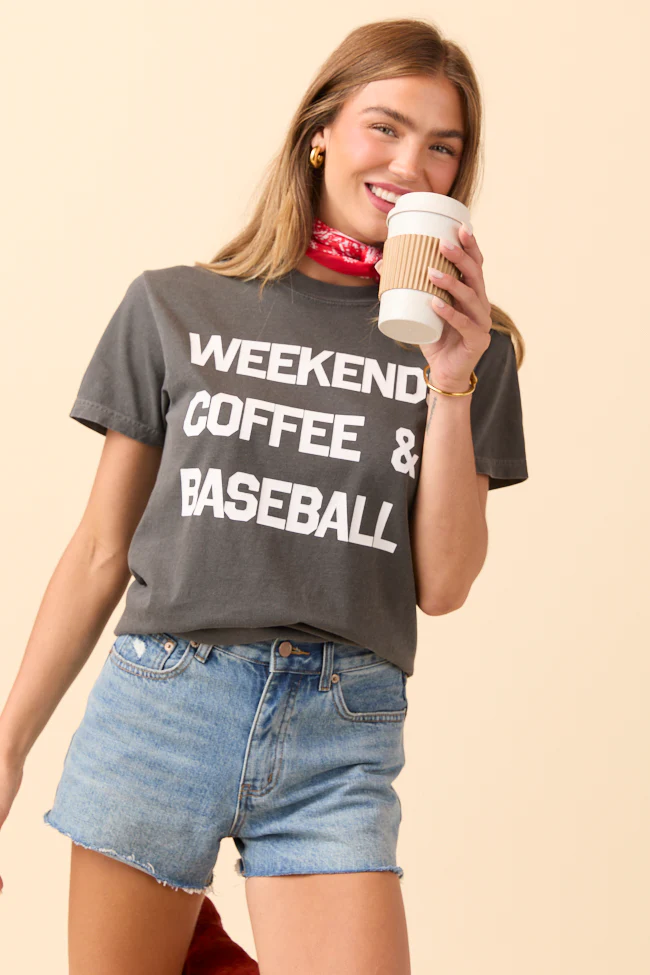 Weekends Coffee and Baseball Dark Grey Graphic Tee - Terpint