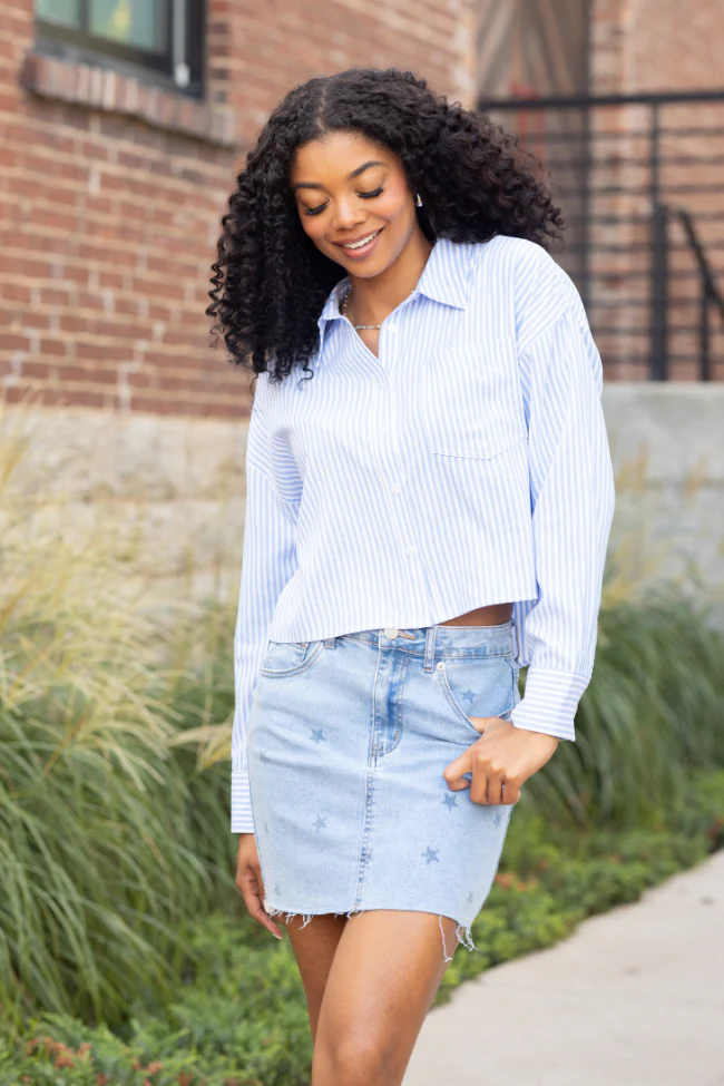 Juliana Cropped Blue Striped Shirt - Terpint