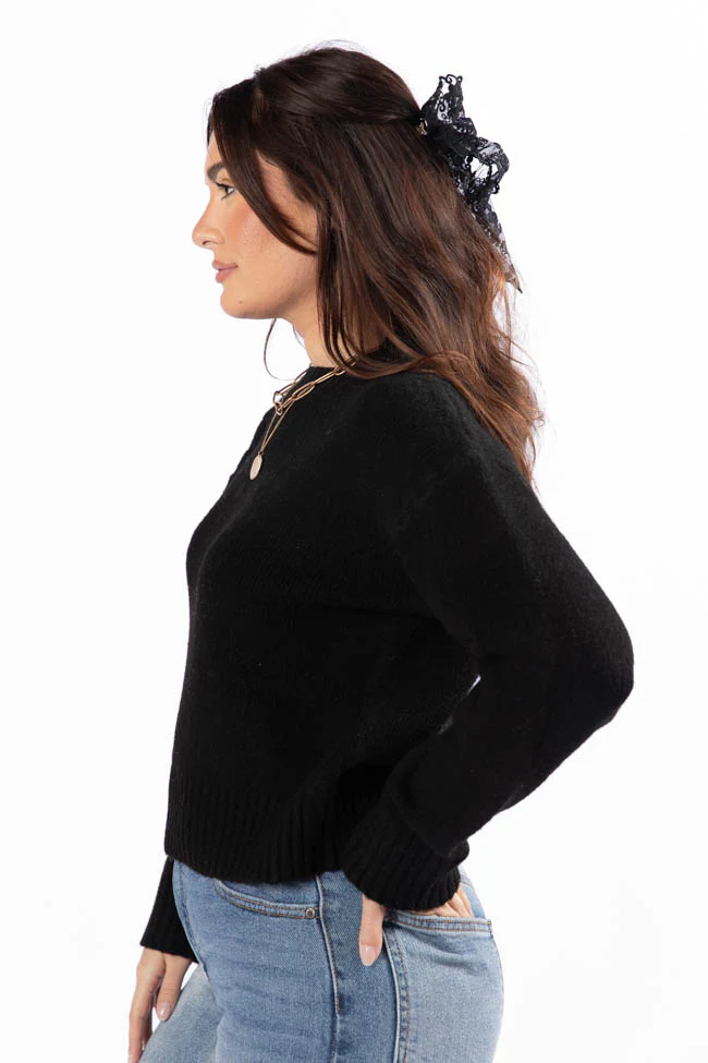 Days Of Dreaming Black Floral Embroidered Crew Neck Sweater FINAL SALE - Terpint