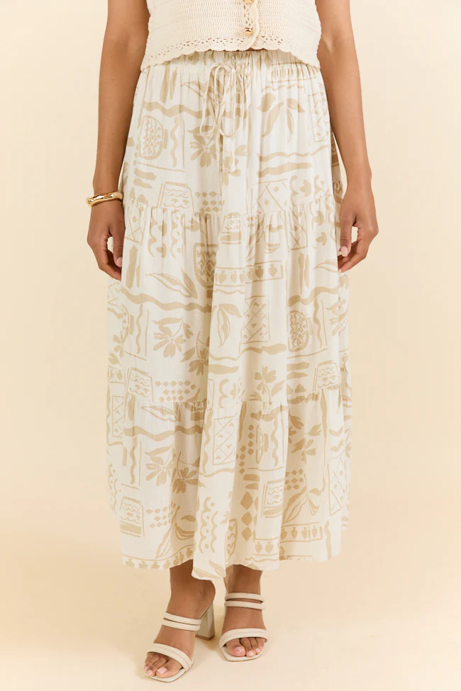 First Stop Ivory and Beige Icon Printed Midi Skirt FINAL SALE - Terpint
