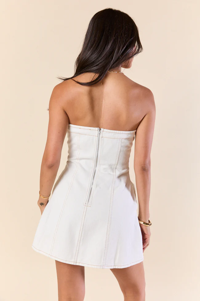 Win Me Over White Strapless Denim Dress FINAL SALE - Terpint