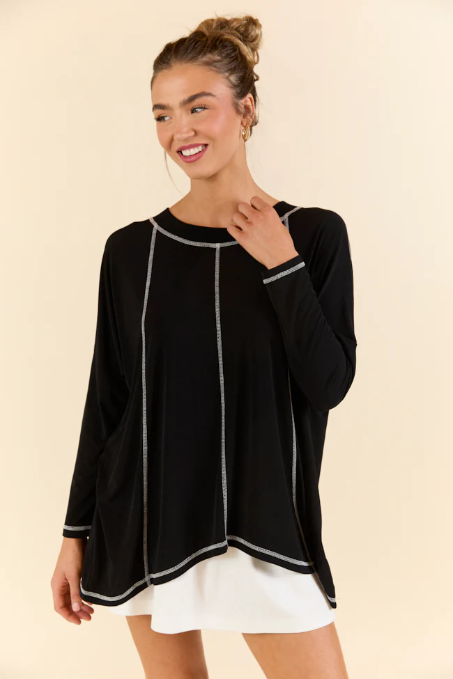 Play On Black Long Sleeve Split Back Top FINAL SALE - Terpint