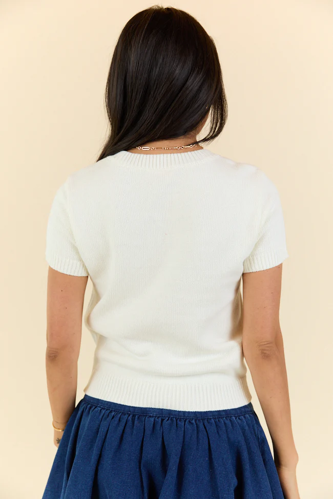 Made For Celebratin' Ivory Americana Short Sleeve Bear Sweater FINAL SALE - Terpint