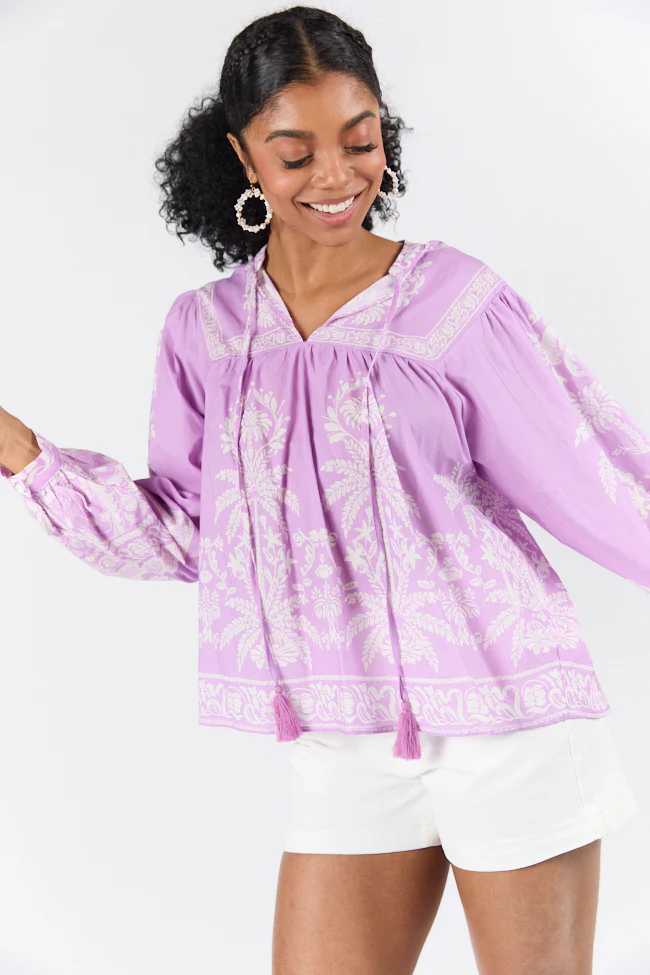 Unspoken Grace Purple Multi Printed Long Sleeve Blouse FINAL SALE - Terpint