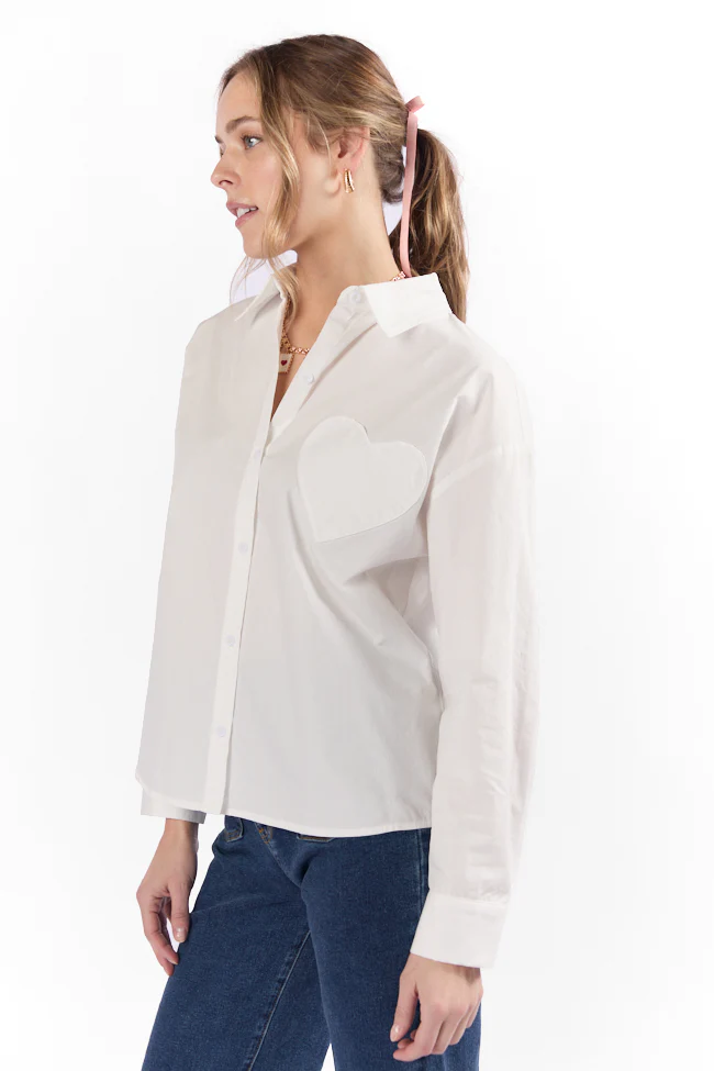 All My Love Heart Pocket Ivory Button Down Blouse FINAL SALE - Terpint