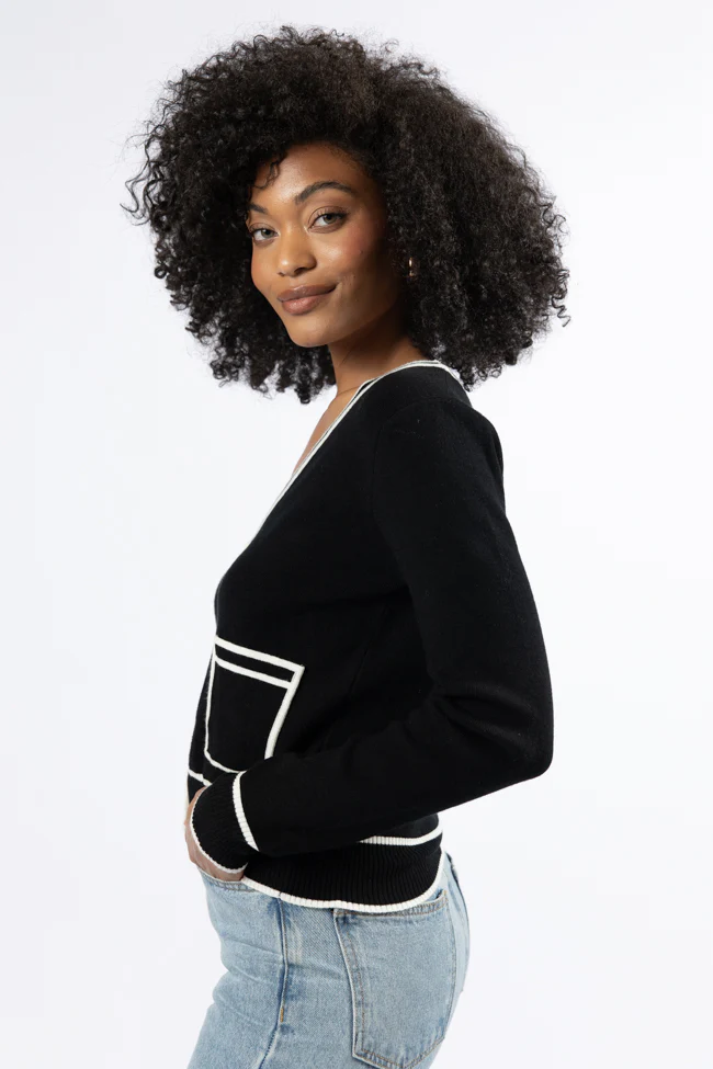 Gives Me Time Black and Ivory Contrast Trim Cardigan FINAL SALE - Terpint
