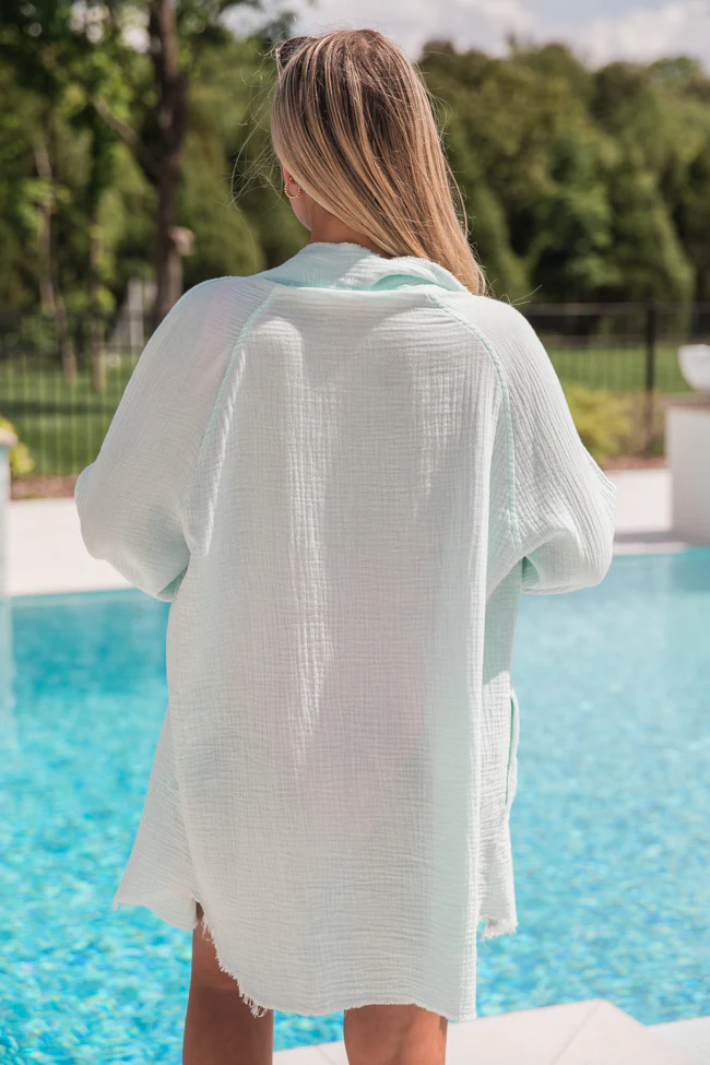 Sea Breeze Blue Gauze Button Up Dress FINAL SALE - Terpint