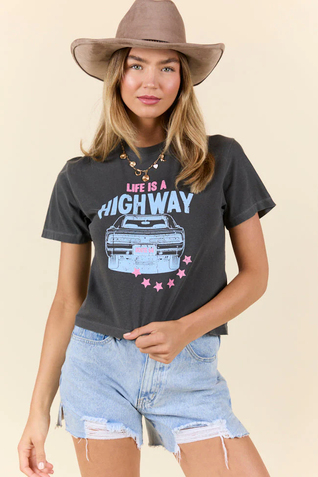 Life Is A Highway Grey Boxy Graphic Tee - Terpint