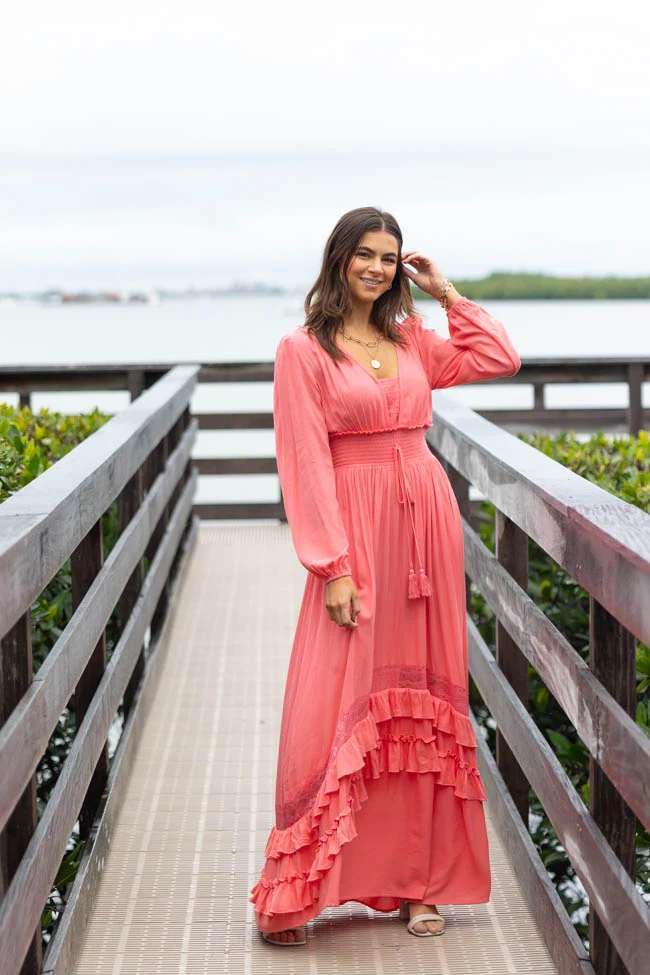 Lucky To Have You Coral Maxi Dress SALE - Terpint