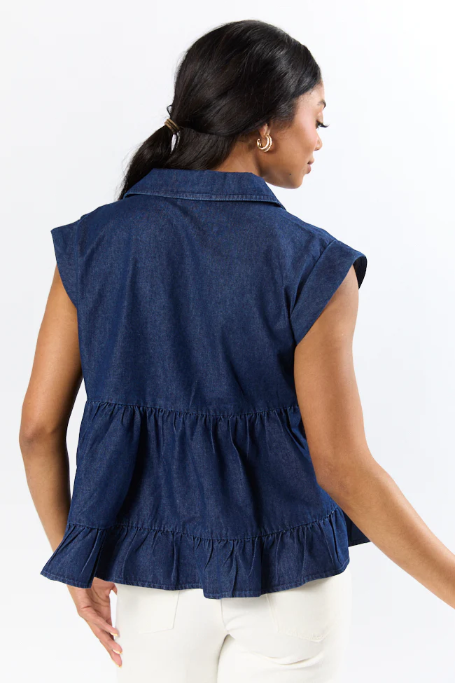 Perfect Aura Dark Wash Denim Collared Tank - Terpint