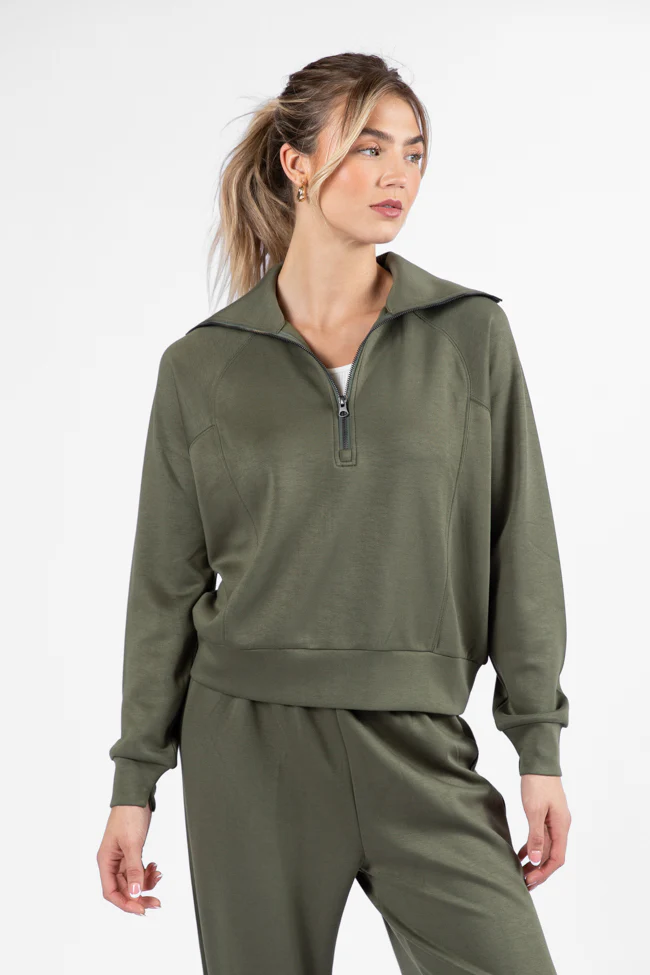Let's Just Stay Green Quarter Zip Knit Pullover FINAL SALE - Terpint